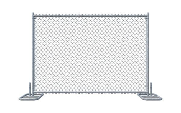 temporary fence panels are usually installed using stands or feet that are anchored into the ground and then connected together via clips or brackets